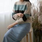 Color-block Cropped Sweater Beige - One Size