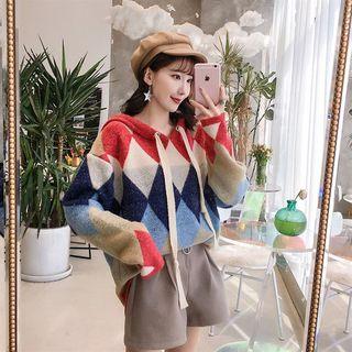 Patterned Hooded Oversize Sweater