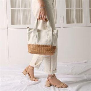 Woven-panel Canvas Tote With Shoulder Strap