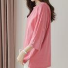 Buttoned-cuff Slit-side T-shirt