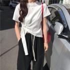 Plain Short-sleeve T-shirt / Crop Straight Fit Pants
