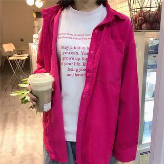 Set: Letter Tank Top + Plain Long-sleeve Blouse