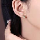 Retro Flower Rhinestone Faux Pearl Earring 1 Pair - Green & White - One Size