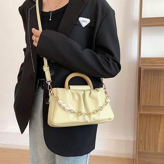 Plain Faux Pearl Faux Leather Crossbody Bag