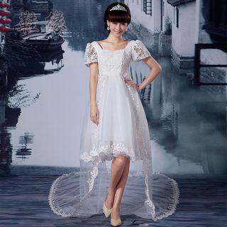 Short-sleeve Lace Trim Prom Dress