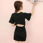 Cutout Back Short Sleeve Dress Black - One Size