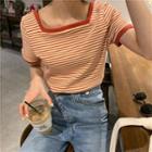 Short-sleeve Striped Knit Top Top - Stripes - One Size