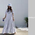 Lettered Tired Maxi T-shirt Dress Melange White - One Size