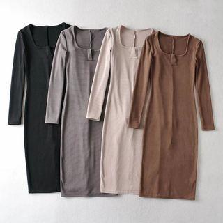 Split-neck Knit Sheath Dress