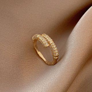 Rhinestone Bamboo Ring J354 - Gold - One Size