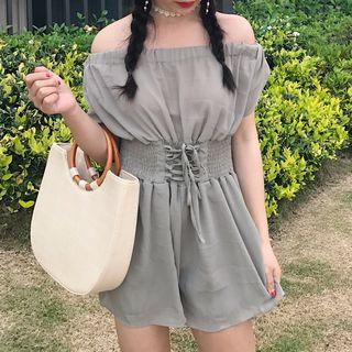 Lace-up Off-shoulder Playsuit