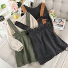 Set: Fringed Sweater + Paperbag-waist Corduroy Jumper Skirt