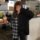Hooded Plaid Panel Shirt Black - One Size