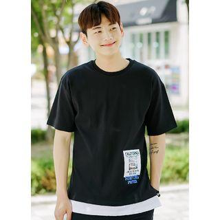 Layered-hem Patched T-shirt