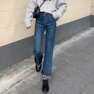High-waist Zebra Pattern Straight Cut Jeans
