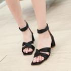 Satin Knotted Strap Chunky Heel Sandals