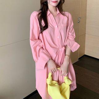 Crinkled Mini A-line Shirt Dress