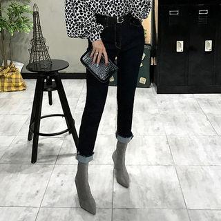 Fringe-hem Stitched Slim-fit Jeans