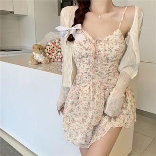 Plain Light Cardigan / Slim-fit Mini Halter Dress