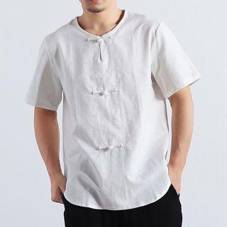 Frog Button Detail Short-sleeve Top