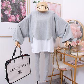 Set: Loose-fit Mock Two-piece Pullover + Leggings