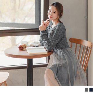 Mesh Panel Cable Knit Dress