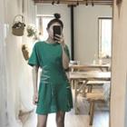 Plain Asymmetric Loose-fit Short-sleeve Dress
