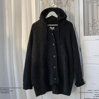 Plain Hooded Button Chunky Knit Top