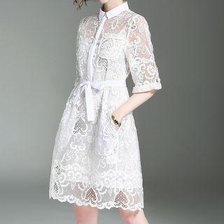Lace Elbow Sleeve Shirtdress