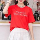 Short-sleeve Embroidered Lettering T-shirt