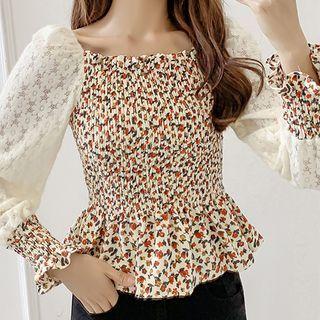 Lace Panel Floral Cropped Blouse