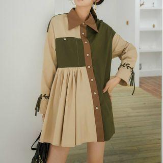 Asymmetric Color Block Long-sleeve Shirt