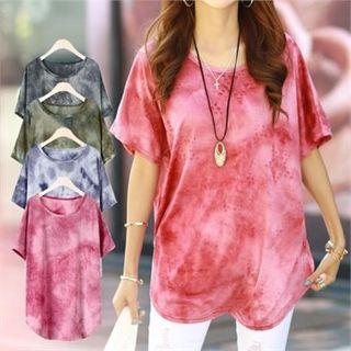 Distressed Tie-dye Dolman-sleeve T-shirt