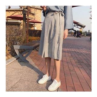 Stripe Wrap-front Midi Skirt