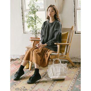 Contrast-panel Plaid Long Dress