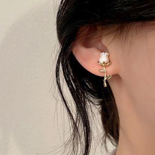 Flower Heart Asymmetrical Alloy Earring 1 Pair - Earrings - Love Heart - White - One Size
