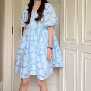 Short-sleeve Embossed Mini A-line Dress