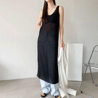 Slit-side Sheer Tank Dress