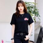 Short-sleeve Rose Embroidered T-shirt