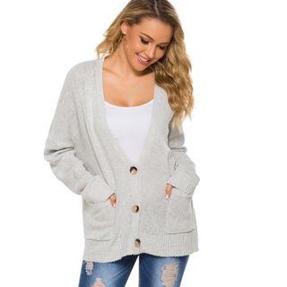 V Neck Loose Fit Pocketed Cardigan