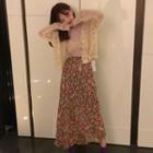 Floral Long-sleeve Top / Midi A-line Skirt / Cardigan