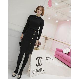 Faux-pearl Button Midi Skirt