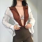 Bell-sleeve Paneled Collared T-shirt