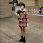 Color-block Single-breasted Loose-fit Long-sleeve Jacket / Color-block High-waist Skirt
