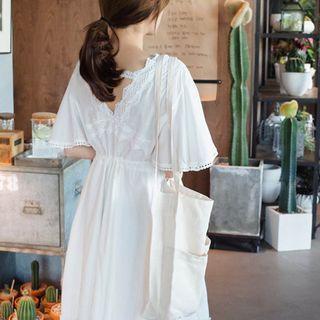 Short-sleeve Lace-trim Cotton Dress