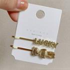 Set Of 2: Lettering / Bear Alloy Hair Pin 1 Pair - Gold - One Size