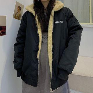 Reversible Lettering Fleece-lined Zip Jacket