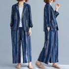 Set : Striped Blazer + Pants Blue - F