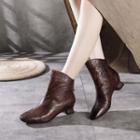 Genuine Leather Pointy Toe Block-heel Ankle Boots