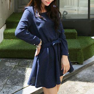 Long-sleeve Bow-accent Dress